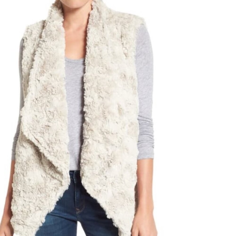 DYLAN Cream Faux Fur Open Drape Vest XS